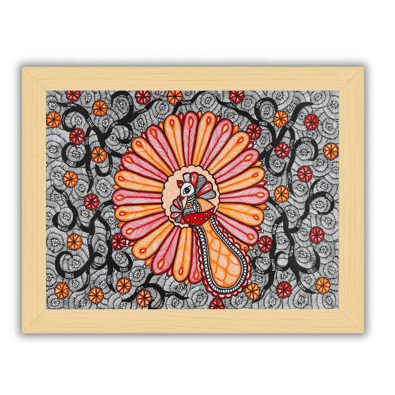 Handmade Dancing Peacock Madhubani Painting Wall Decor 17x24