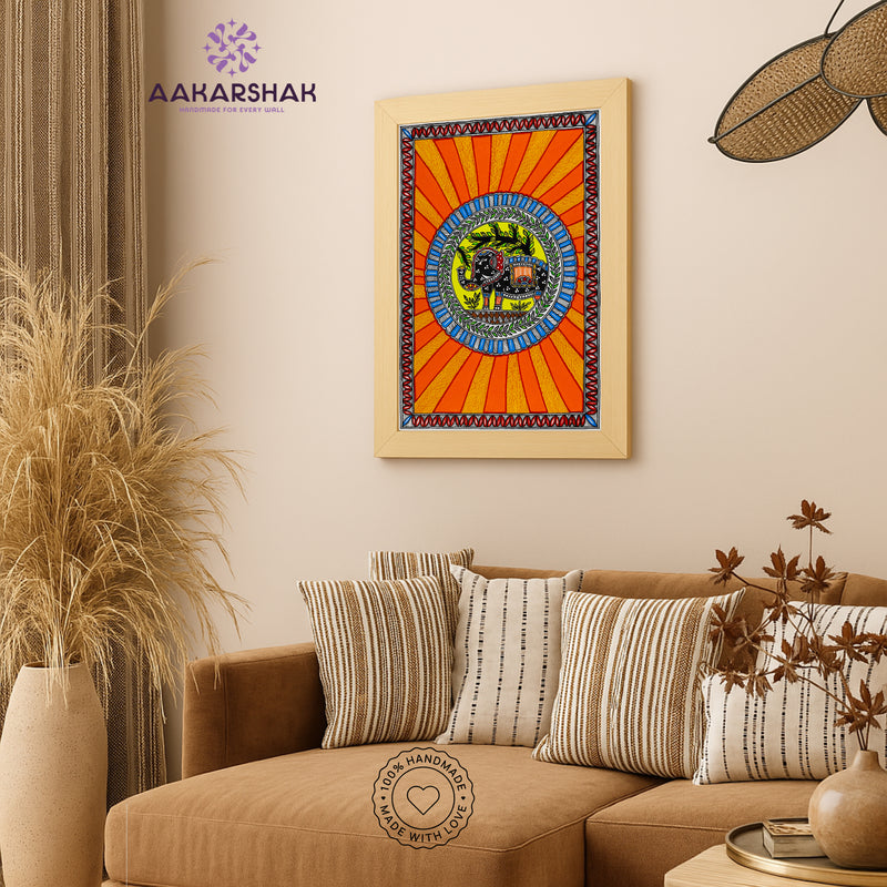 Handmade Elephant Madhubani Painting Wall Decor 17x24