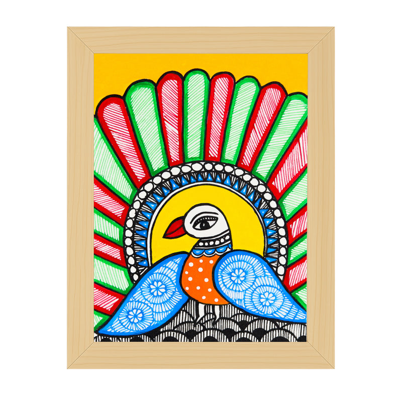 handmade madhubani painting peacock-in vibrant traditional folk art style