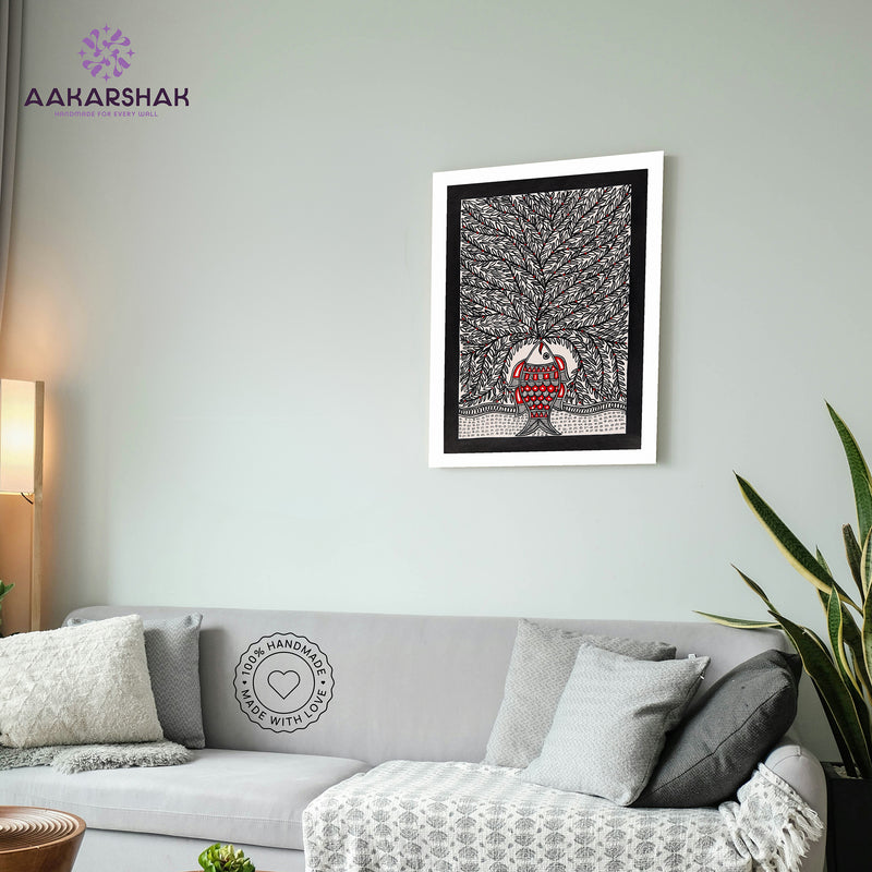 Handmade Tree of life Madhubani Painting Wall Decor 12x16
