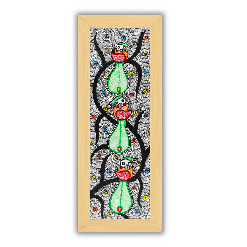 Handmade Peacock Tree of life Madhubani Painting | Wall Decor 8x23