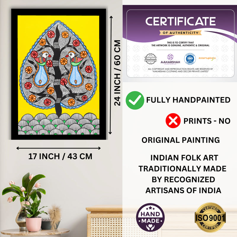 Handmade Dancing Peacock Madhubani Painting Wall Decor 17x24