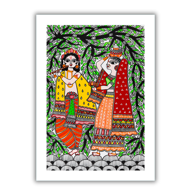 Handmade Radha Krishna Madhubani Painting Wall Decor 17x24