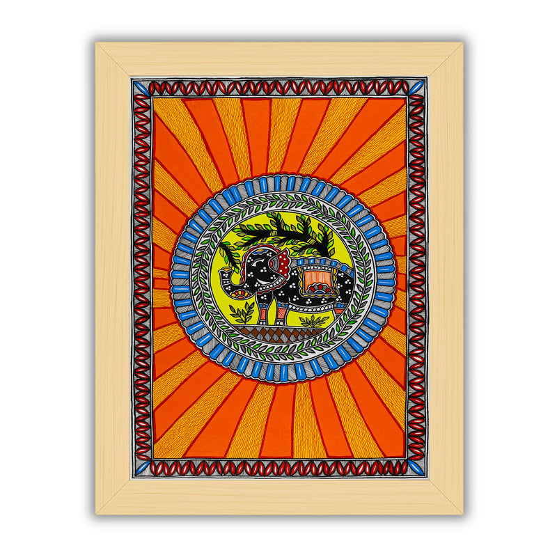 Handmade Elephant Madhubani Painting Wall Decor 17x24