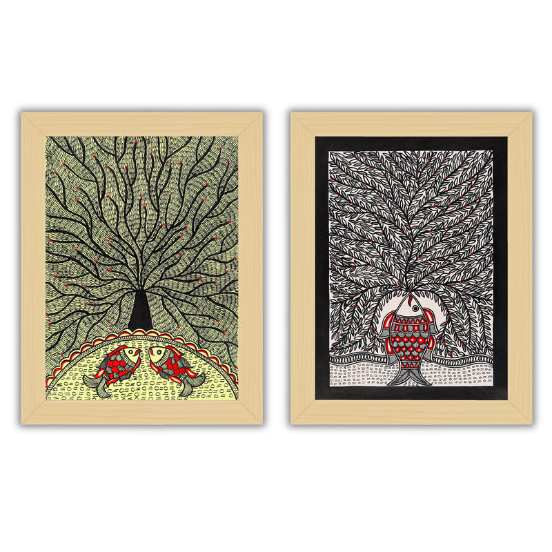 Handmade Madhubani Painting Set of 2 – Tree of life 12x16