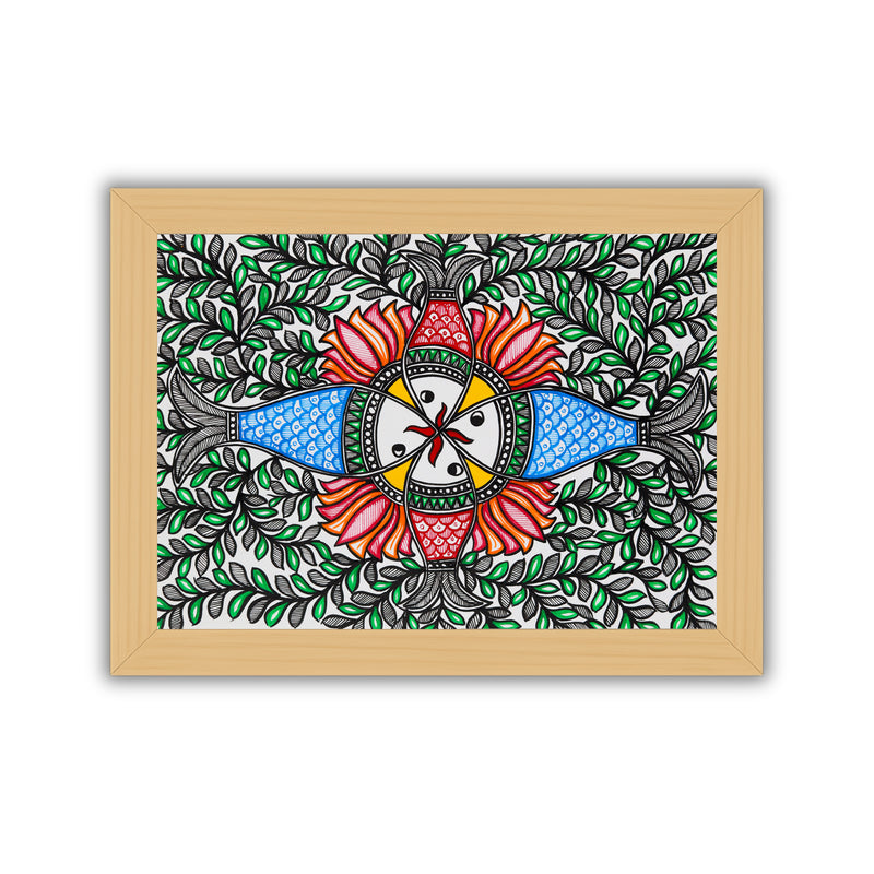 Handmade Madhubani Fish Painting 12x16 Inch Wall Decor