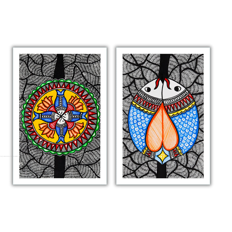 Handmade Fish Madhubani Painting 8x12 Set of 2