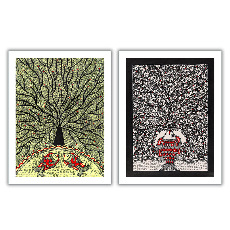 Handmade Madhubani Painting Set of 2 – Tree of life 12x16
