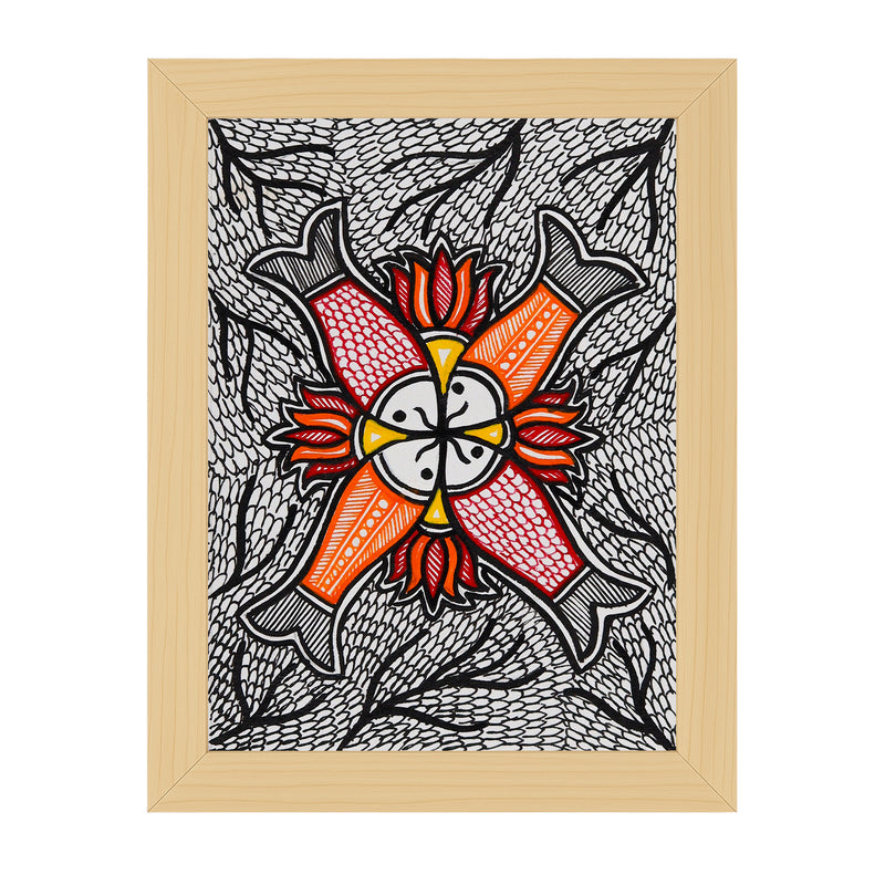 Handmade Madhubani Fish Painting 6x8 Inch Framed Indian Wall Decor