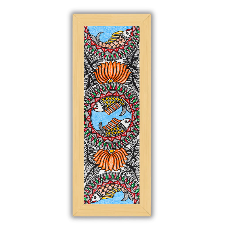 Handmade Fish Madhubani Painting | Wall Decor 8x23
