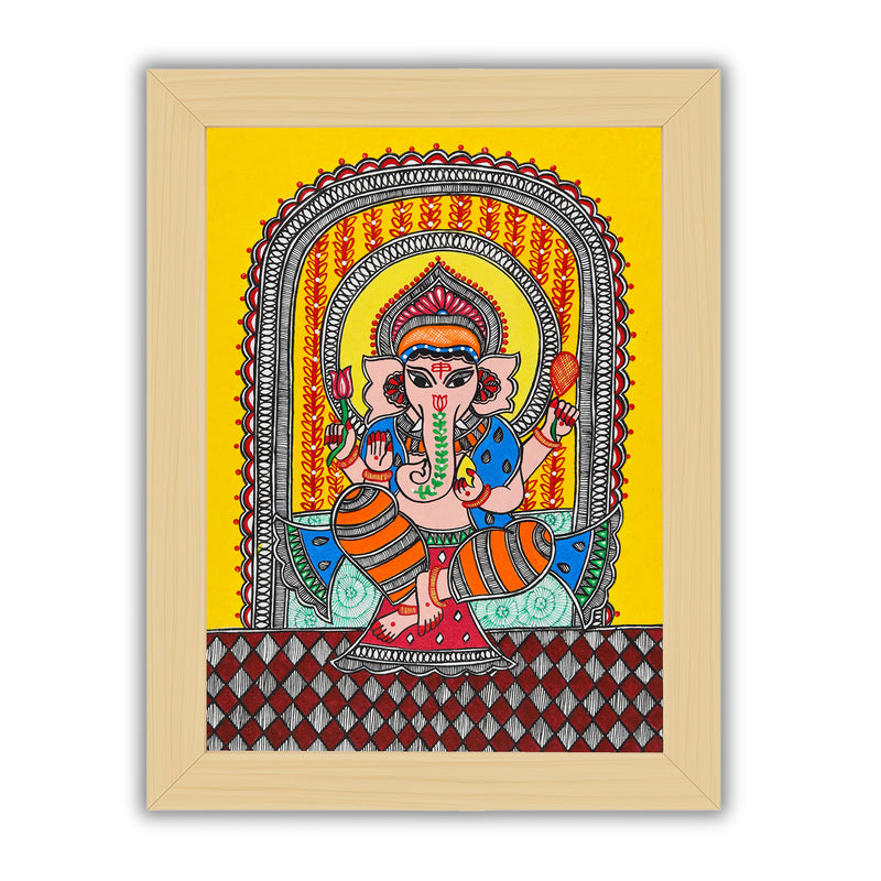Handmade Madhubani Ganesh Painting 12x16 Inch Wall Decor