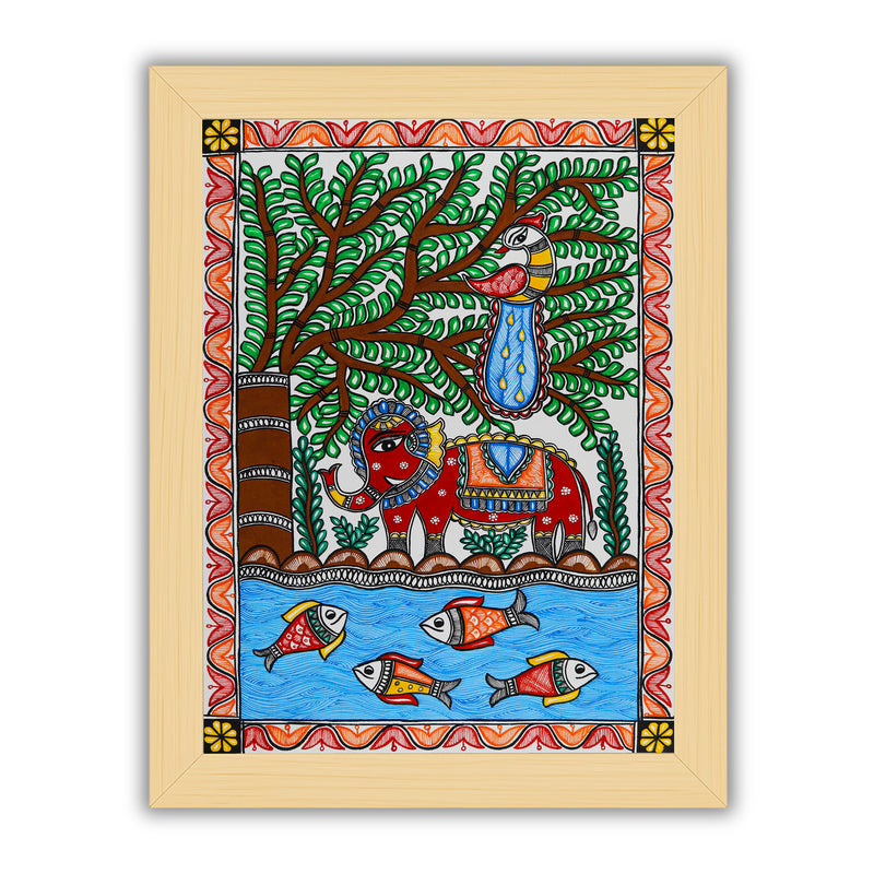 Handmade Elephant Madhubani Painting Wall Decor 17x24