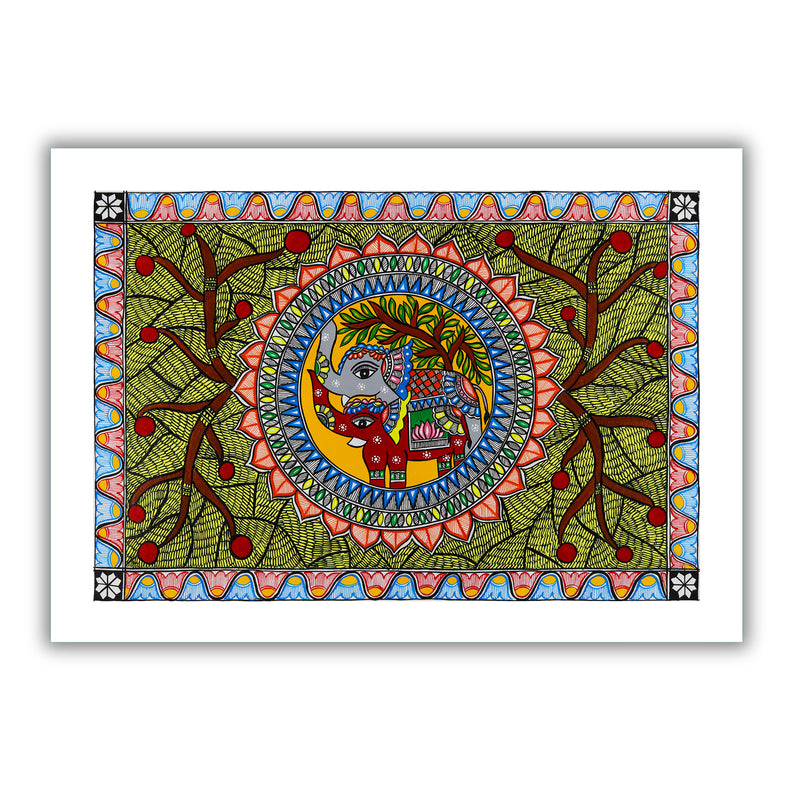Handmade Elephant Madhubani Painting Wall Decor 17x24