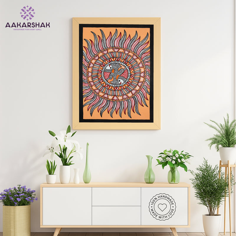 Handmade Madhubani art Fish Painting Wall Decor 17x24 Inch