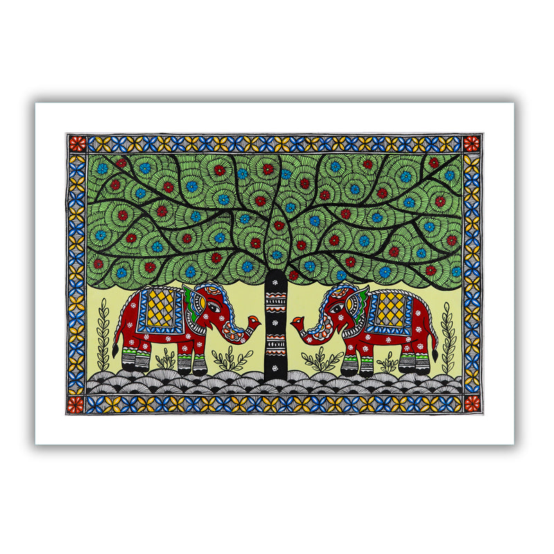 Handmade Elephant Madhubani Painting Wall Decor 17x24