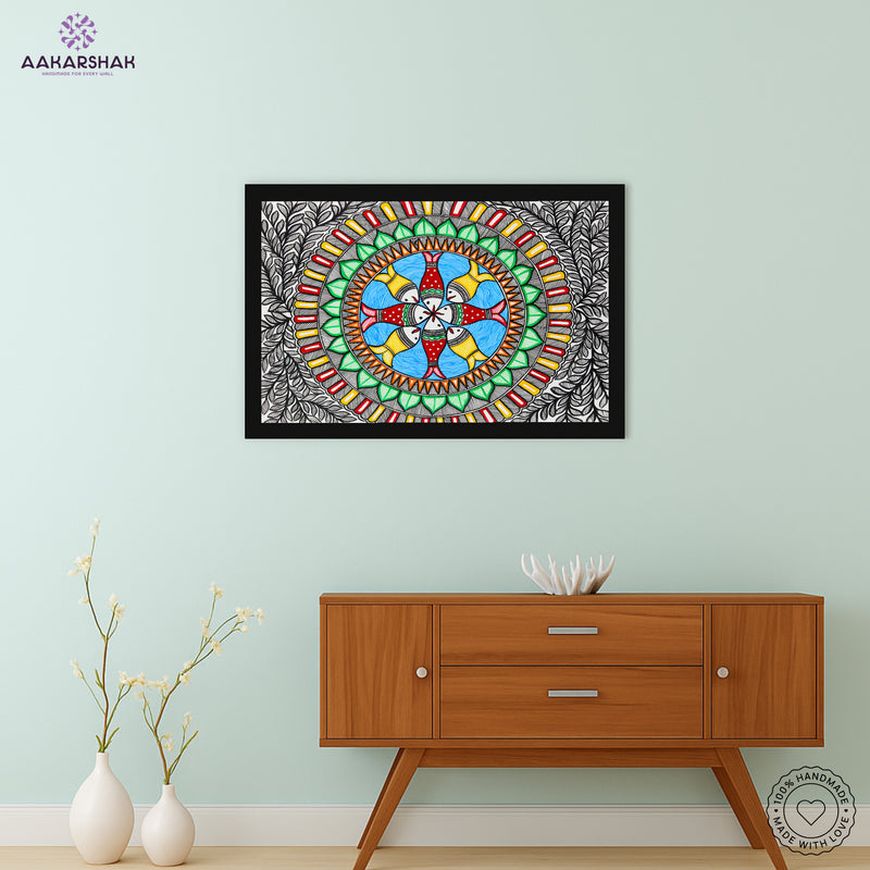 Handmade Madhubani Fish Painting 12x16 Inch Wall Decor