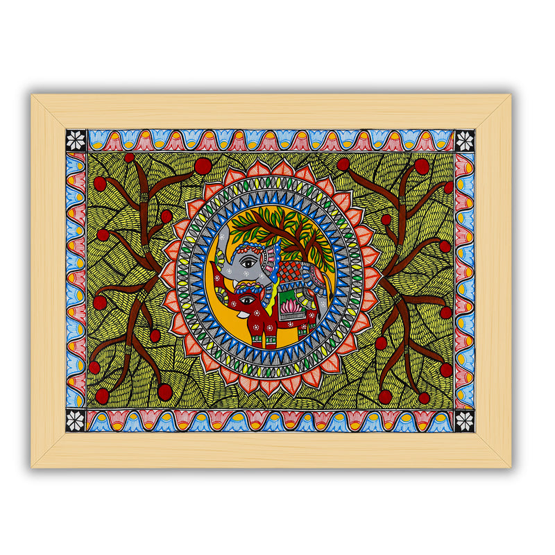 Handmade Elephant Madhubani Painting Wall Decor 17x24