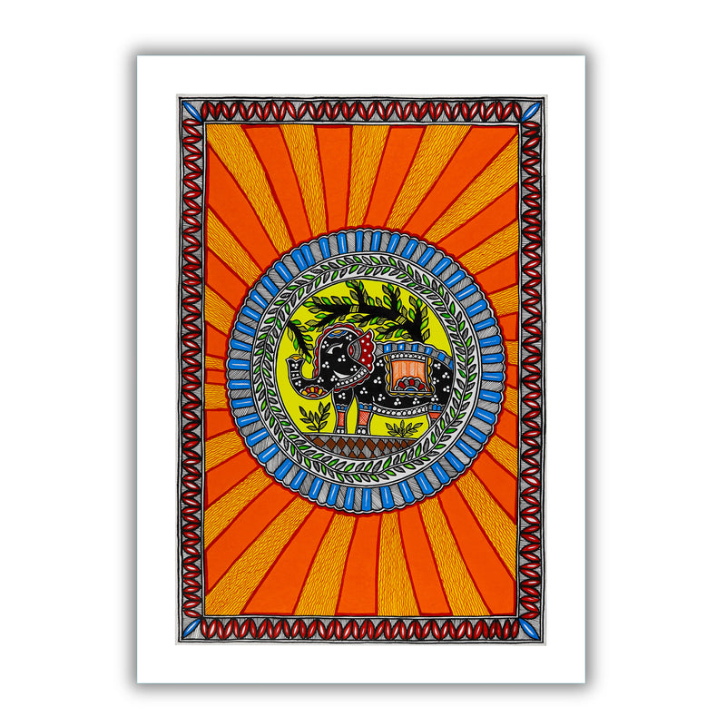 Handmade Elephant Madhubani Painting Wall Decor 17x24