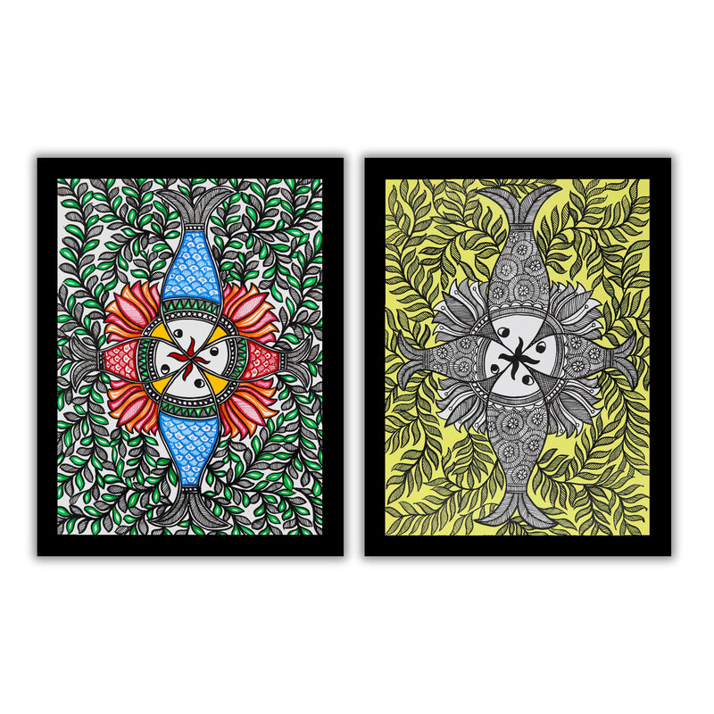 Handmade Madhubani Painting Set of 2 – Fish 12x16