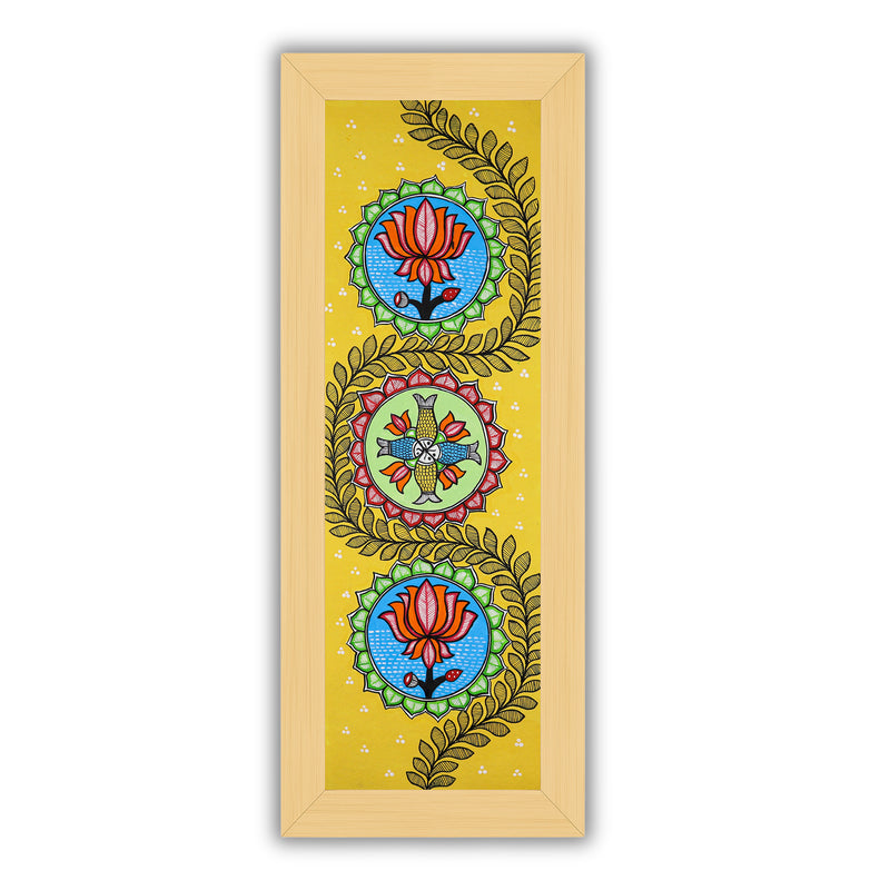 Framed artwork of a colorful lotus-with handmade madhubani painting