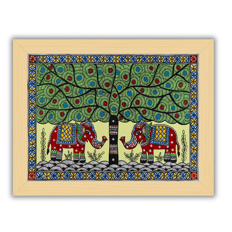 Handmade Elephant Madhubani Painting Wall Decor 17x24
