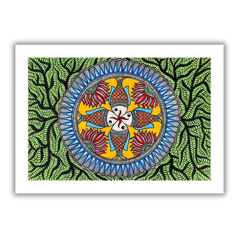 Handmade Fish Madhubani Painting Wall Decor 17x24