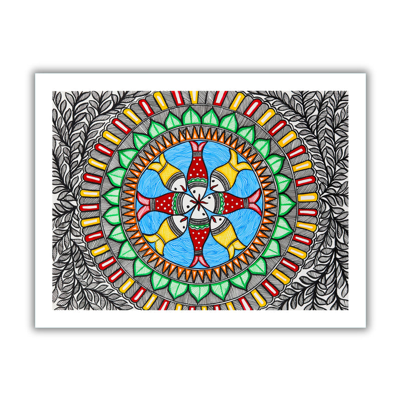 Handmade Madhubani Fish Painting 12x16 Inch Wall Decor
