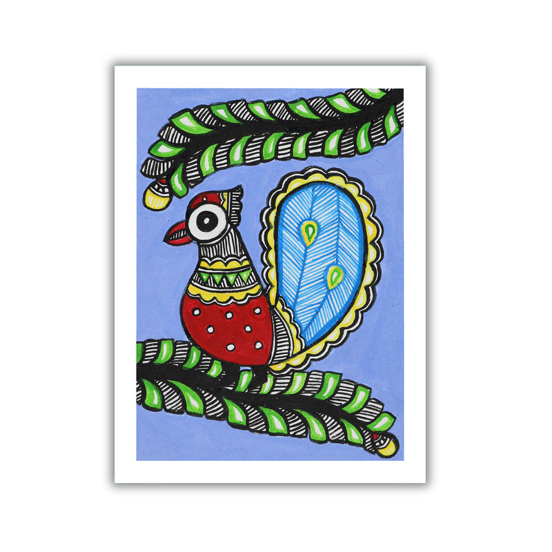 Handmade Madhubani Peacock Painting 6x8 Inch