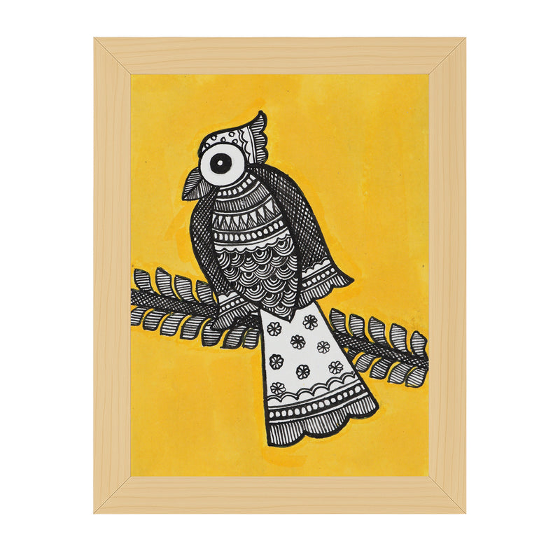 Handmade Madhubani Peacock Painting 6x8 Inch Framed Indian Wall Decor