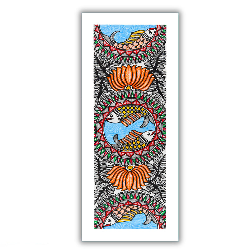 Handmade Fish Madhubani Painting | Wall Decor 8x23