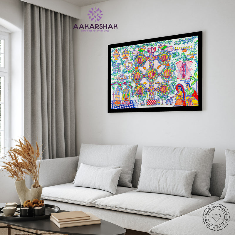 Handmade Kobhar Madhubani Painting Wall Decor 17x24