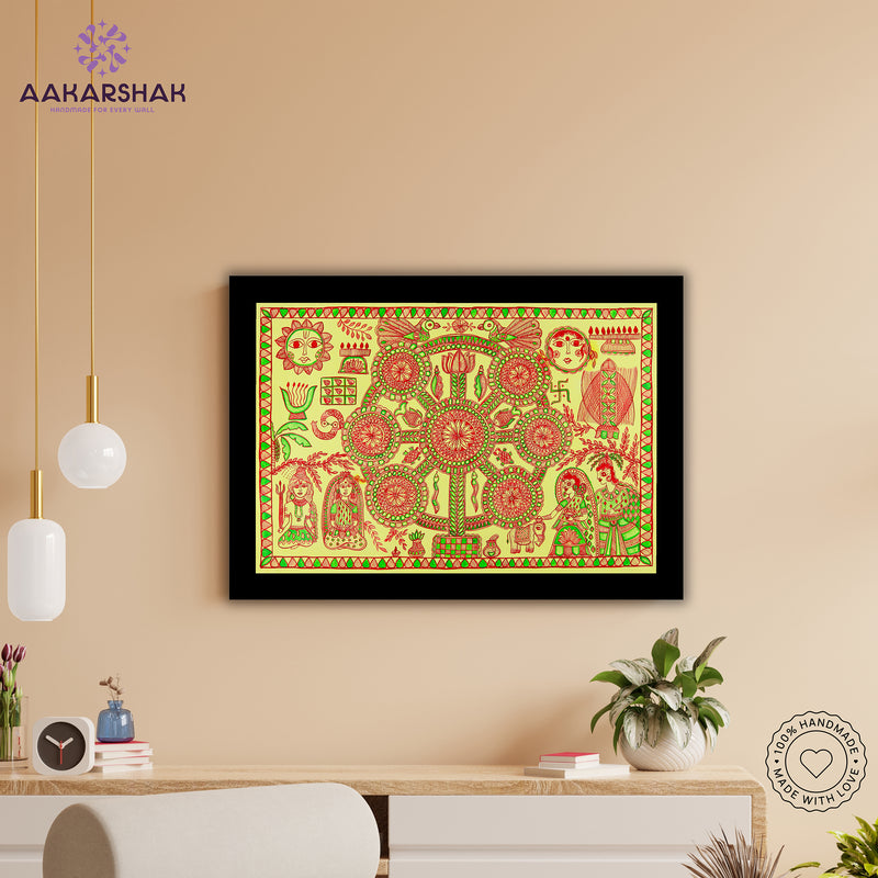 Handmade Kobhar Madhubani Painting Wall Decor 17x24