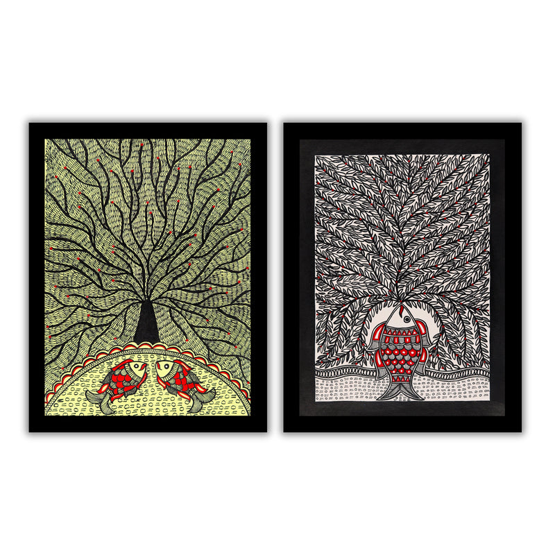 Handmade Madhubani Painting Set of 2 – Tree of life 12x16