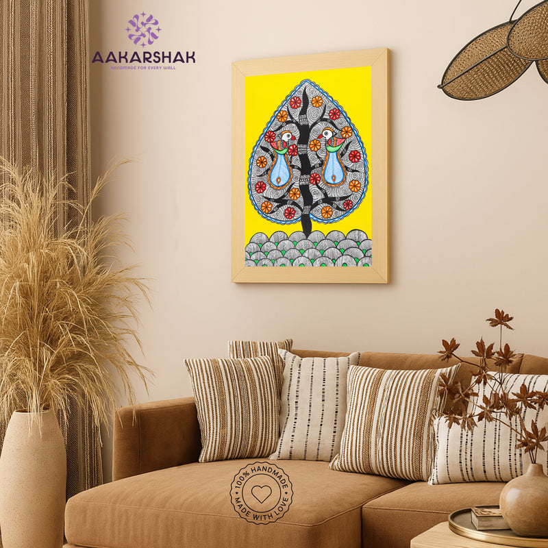 Handmade Dancing Peacock Madhubani Painting Wall Decor 17x24