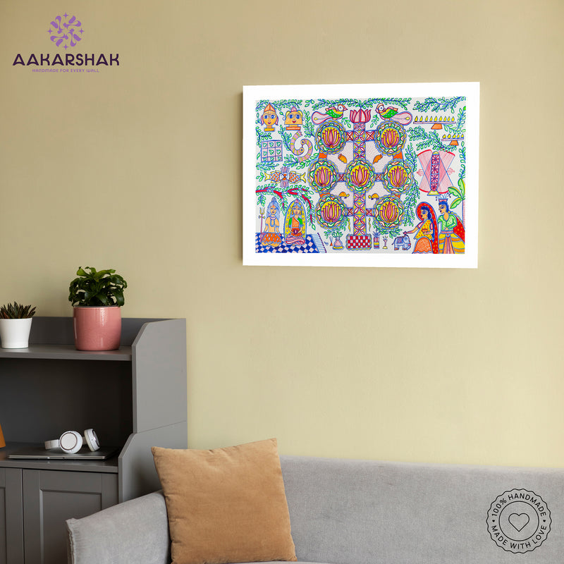 Handmade Kobhar Madhubani Painting Wall Decor 17x24