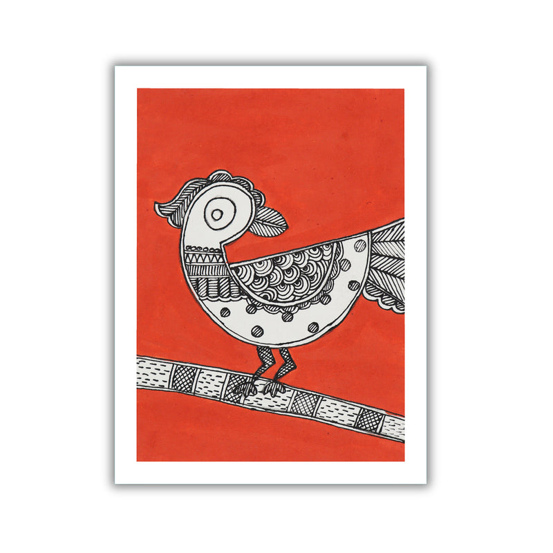 Handmade Madhubani Peacock Painting 6x8 Inch Framed Indian Wall Decor