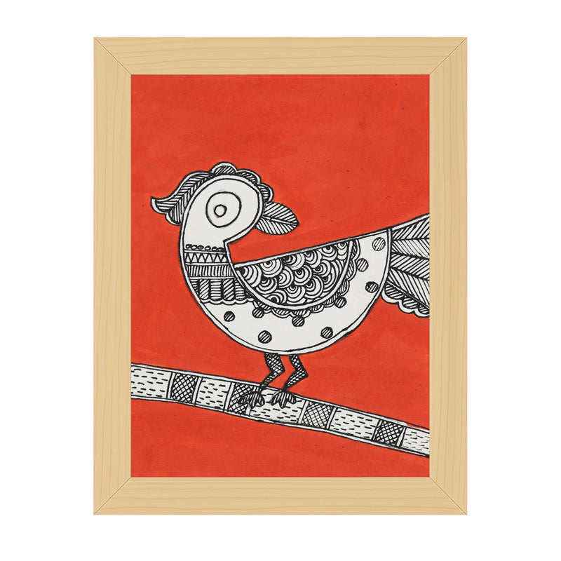 Handmade Madhubani Peacock Painting 6x8 Inch Framed Indian Wall Decor