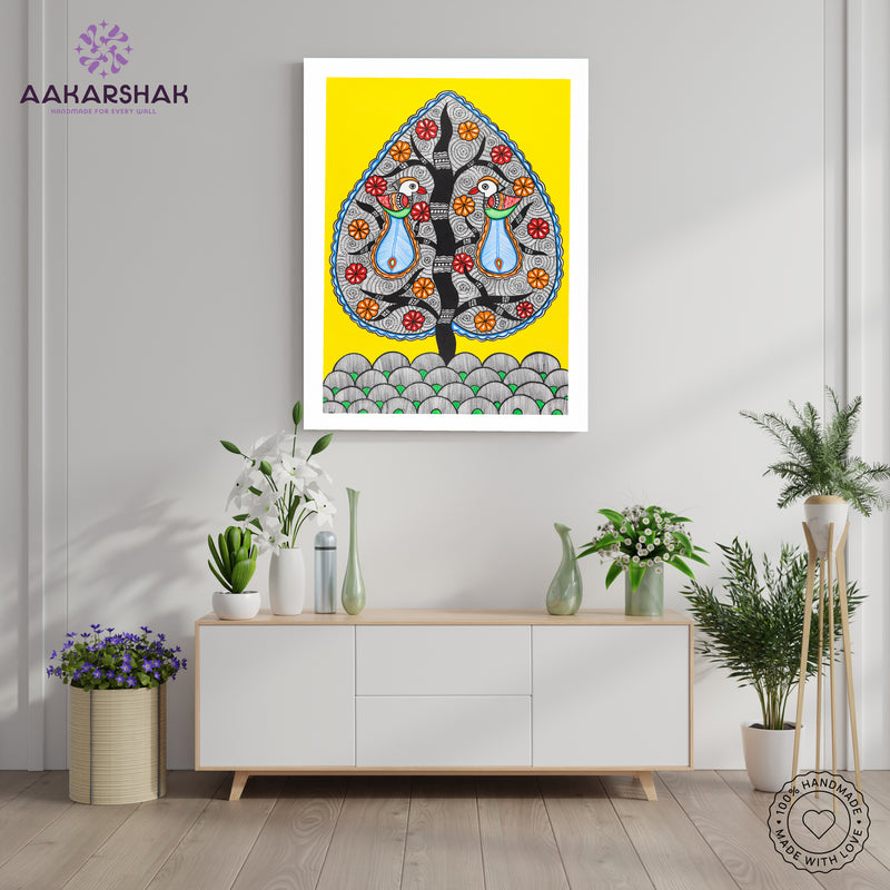 Handmade Dancing Peacock Madhubani Painting Wall Decor 17x24