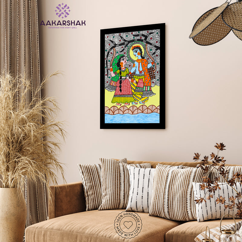 Handmade Radha Krishna Madhubani Painting Wall Decor 17x24