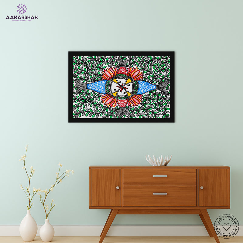 Handmade Madhubani Fish Painting 12x16 Inch Wall Decor