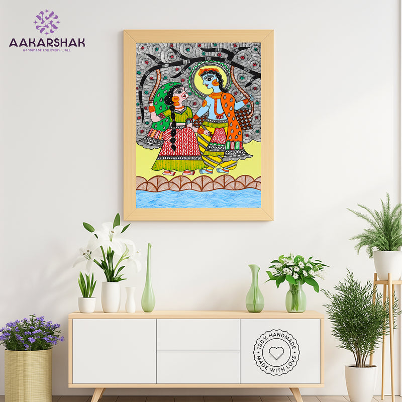 Handmade Radha Krishna Madhubani Painting Wall Decor 17x24