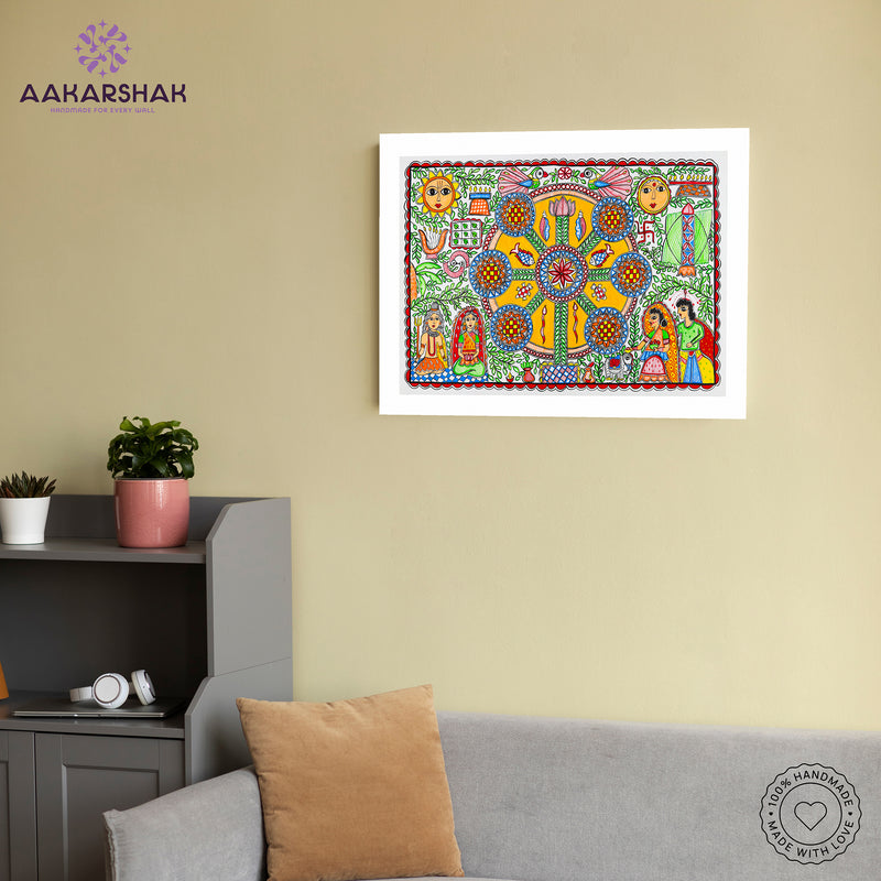 Handmade Kobhar Madhubani Painting Wall Decor 17x24