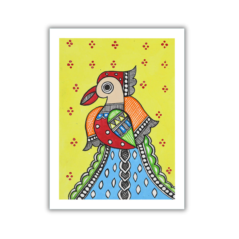 Handmade Madhubani Peacock Painting 6x8 Inch Framed Indian Wall Decor