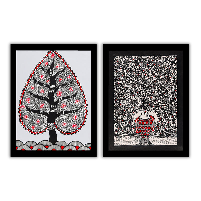 Handmade Madhubani Painting Set of 2 – Tree of life 12x16