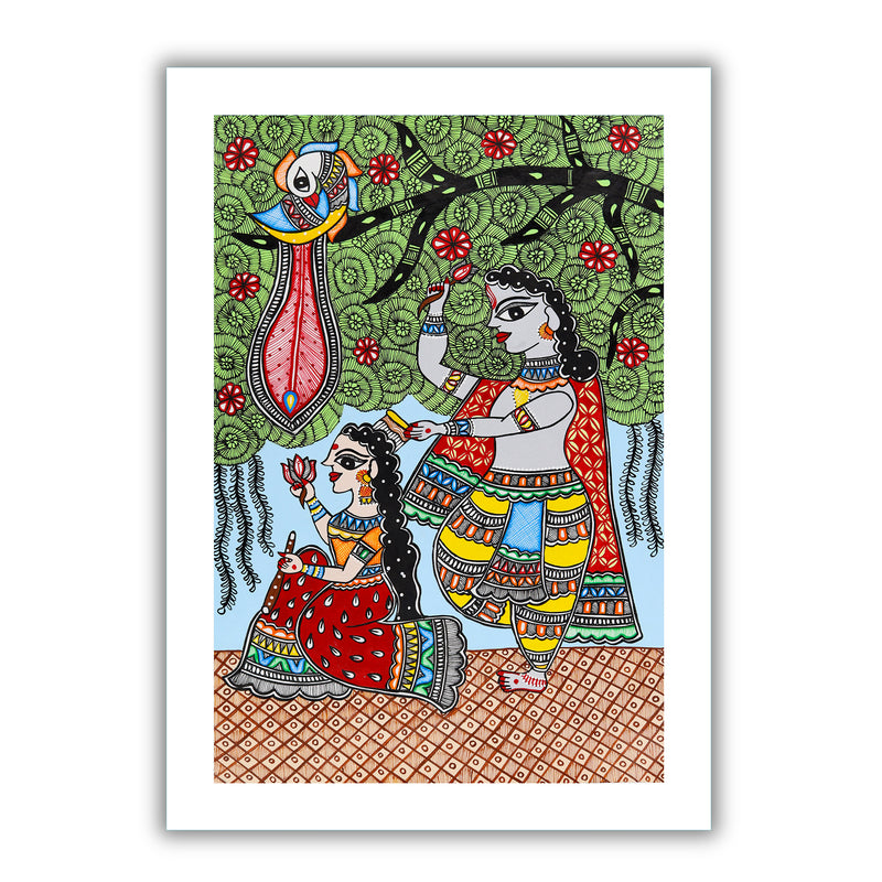 Handmade Radha Krishna Madhubani Painting Wall Decor 17x24