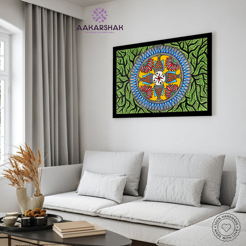 Handmade Fish Madhubani Painting Wall Decor 17x24