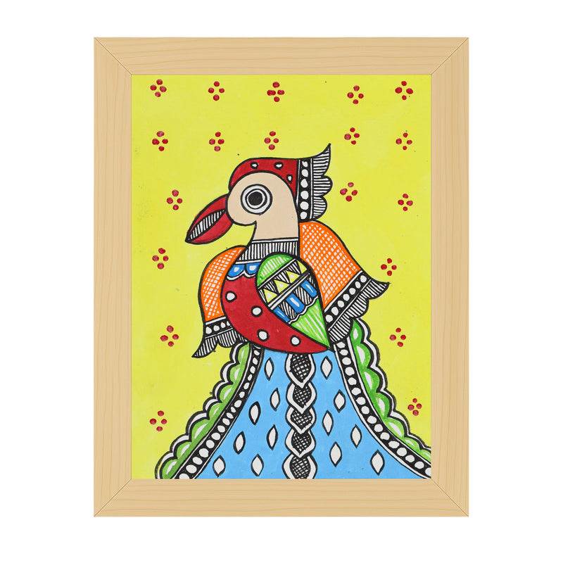 Handmade Madhubani Peacock Painting 6x8 Inch Framed Indian Wall Decor