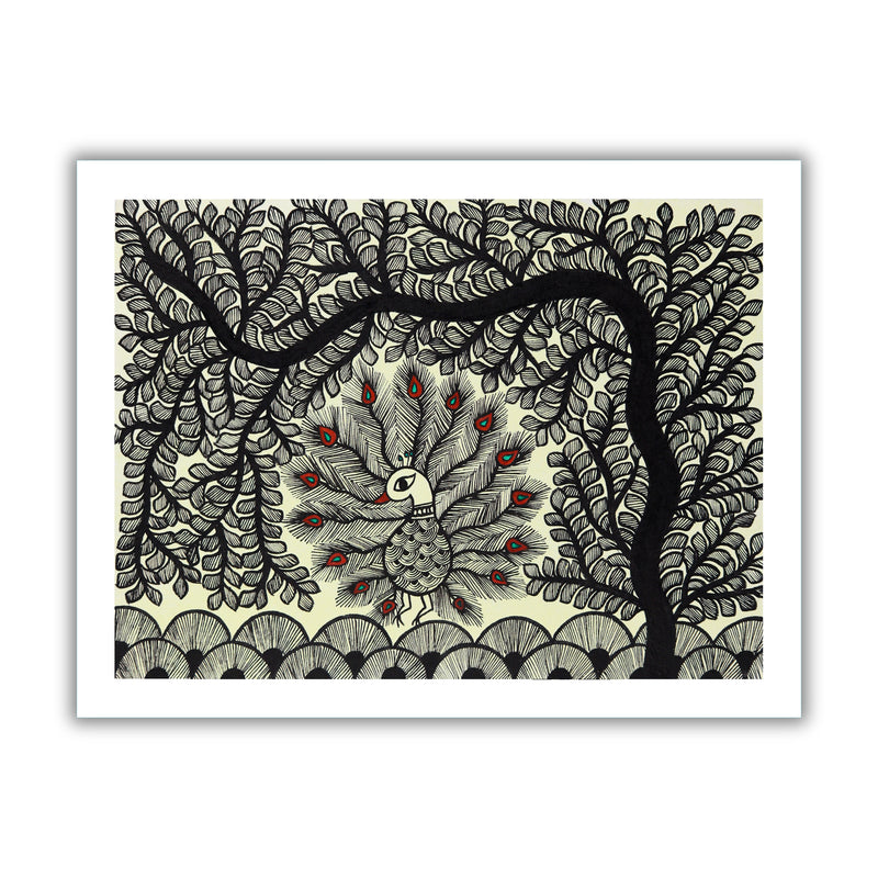 Handmade Dancing Peacock Madhubani Painting Wall Decor 12x16