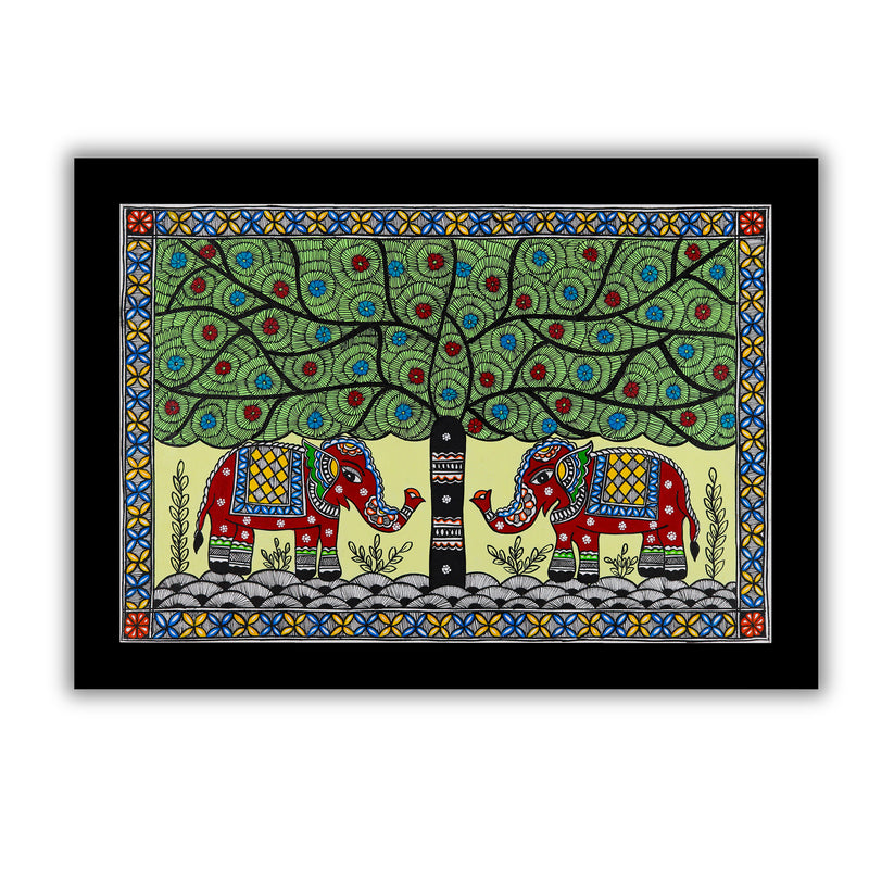 Handmade Elephant Madhubani Painting Wall Decor 17x24