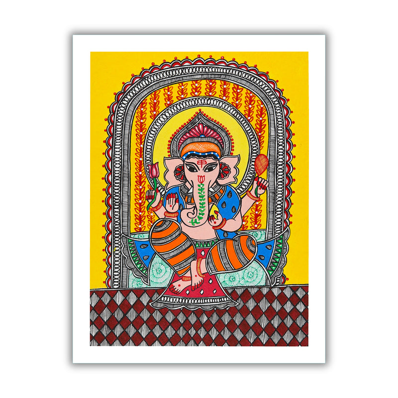 Handmade Madhubani Ganesh Painting 12x16 Inch Wall Decor